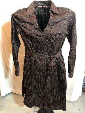 Merona Sz 12 Brown Polka Dot Trench Coat Style Dress 19.5" Pit to Pit